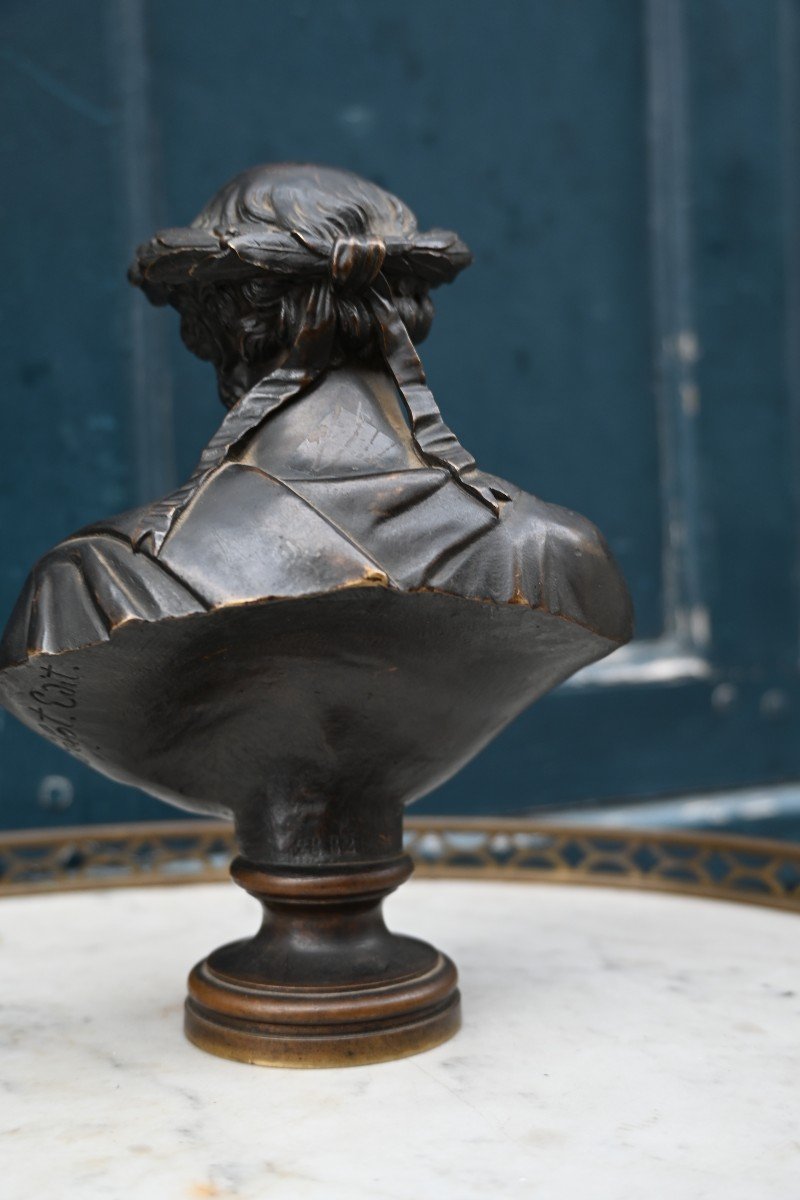 Small Bronze Bust Of A Man In Antique Style After Mathurin Moreau-photo-3