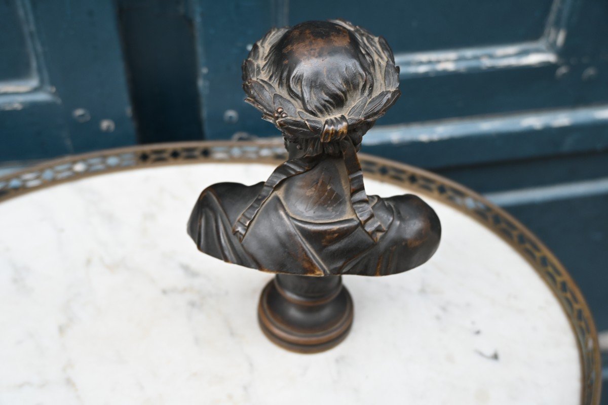 Small Bronze Bust Of A Man In Antique Style After Mathurin Moreau-photo-6