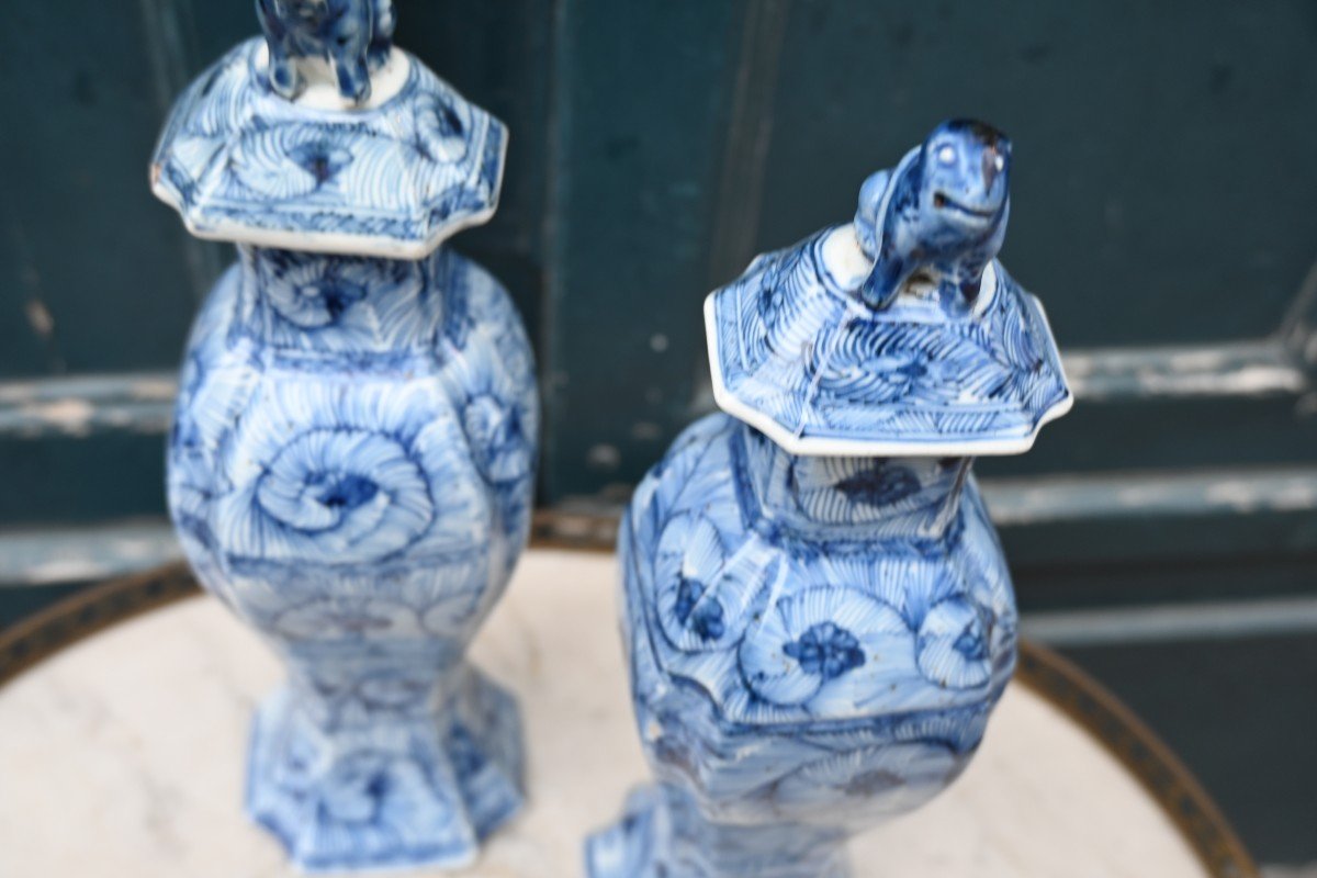 Pair Of Covered Delft Vases XVIII-photo-2