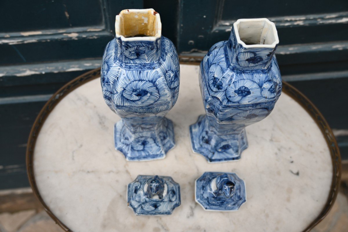 Pair Of Covered Delft Vases XVIII-photo-3