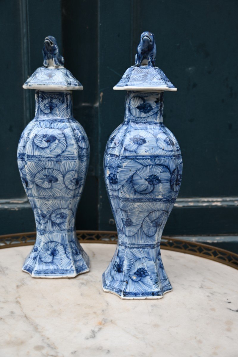 Pair Of Covered Delft Vases XVIII-photo-2