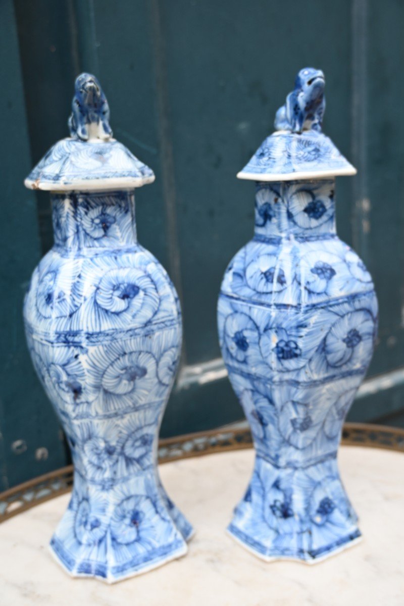 Pair Of Covered Delft Vases XVIII-photo-3