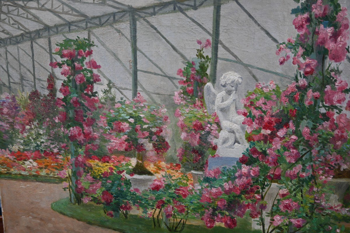 La Serre Aux Fleurs , Huile Sur Toile