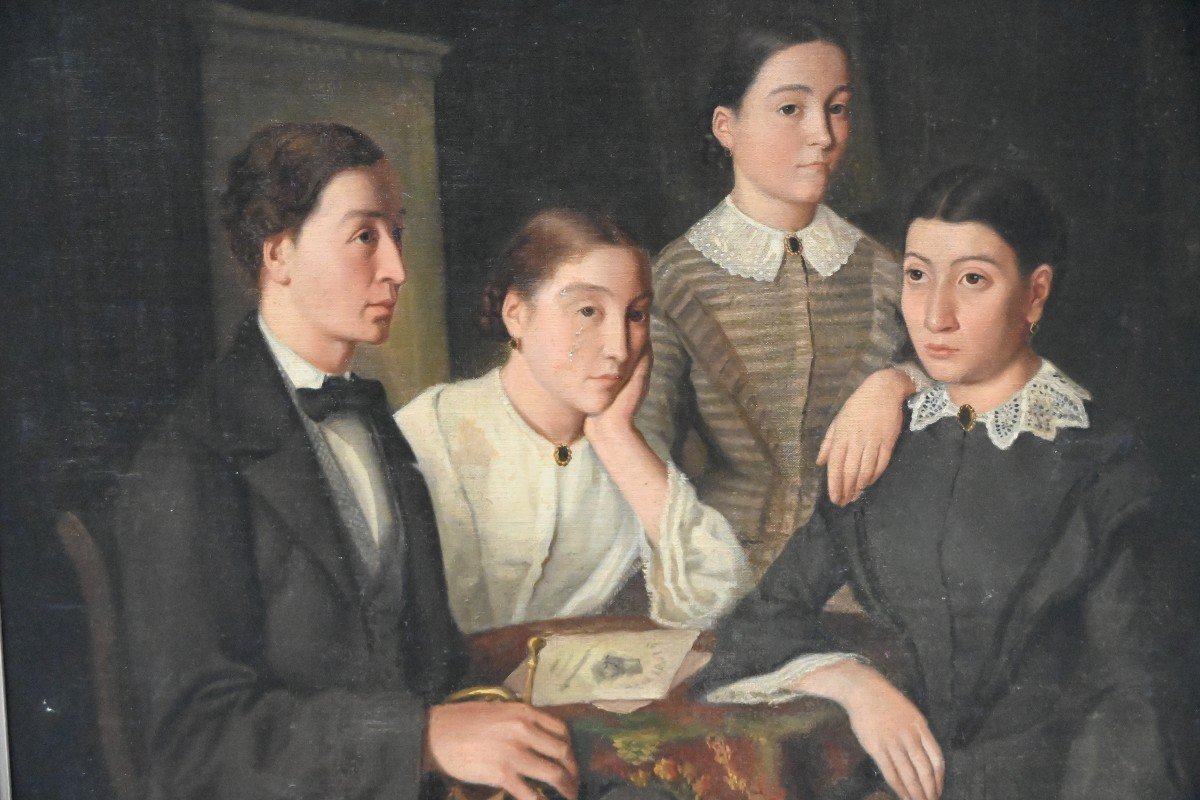 Portrait De Famille , école Du Nord Du XIX