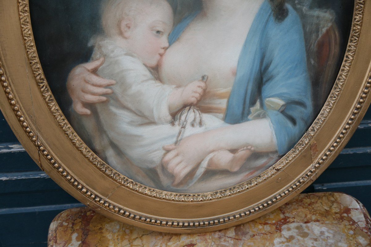 Pastel Du XVIII  Mère Et Enfant   époque Louis XVI-photo-2