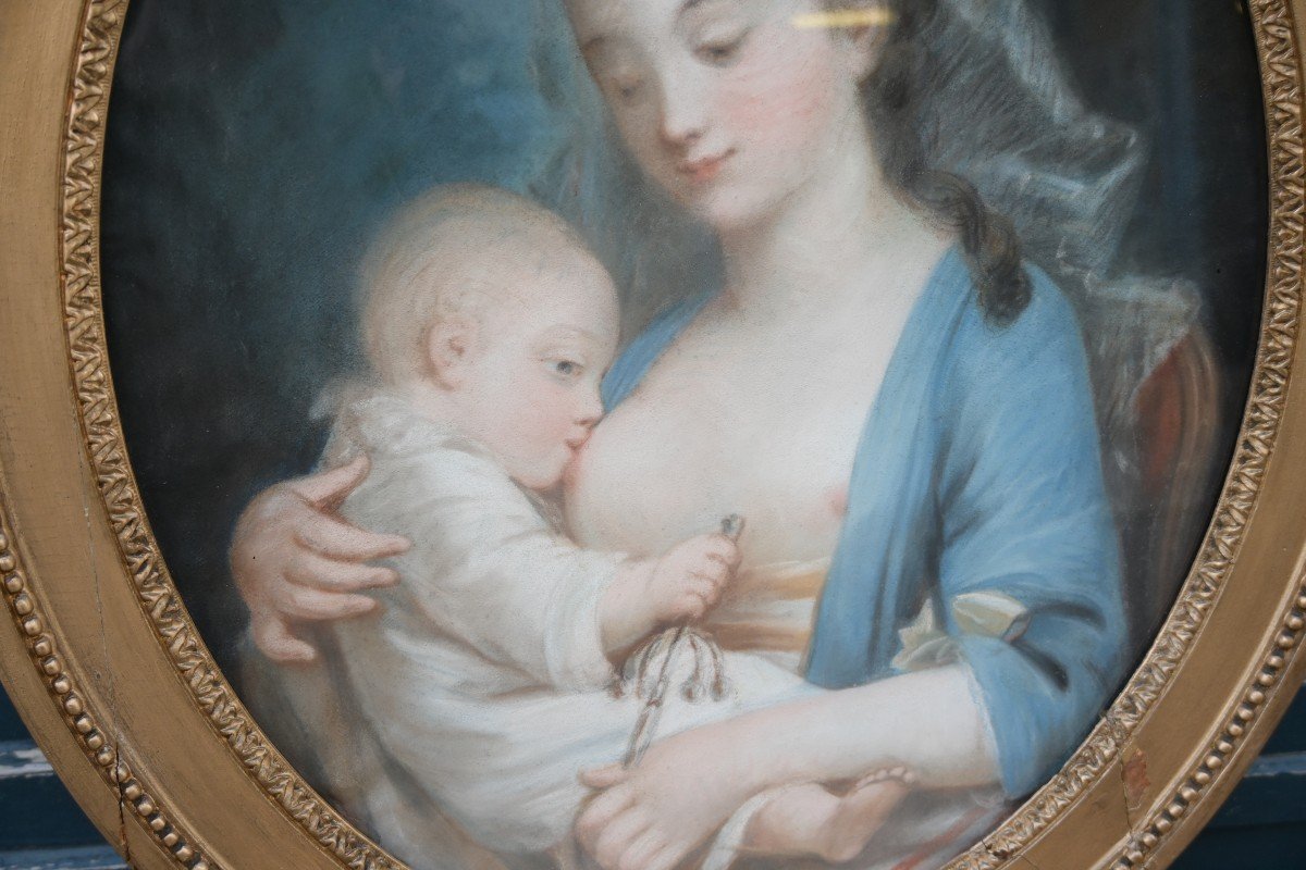 Pastel Du XVIII  Mère Et Enfant   époque Louis XVI-photo-3