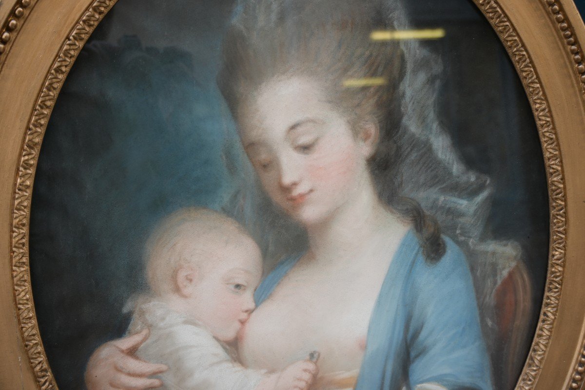 Pastel Du XVIII  Mère Et Enfant   époque Louis XVI-photo-4