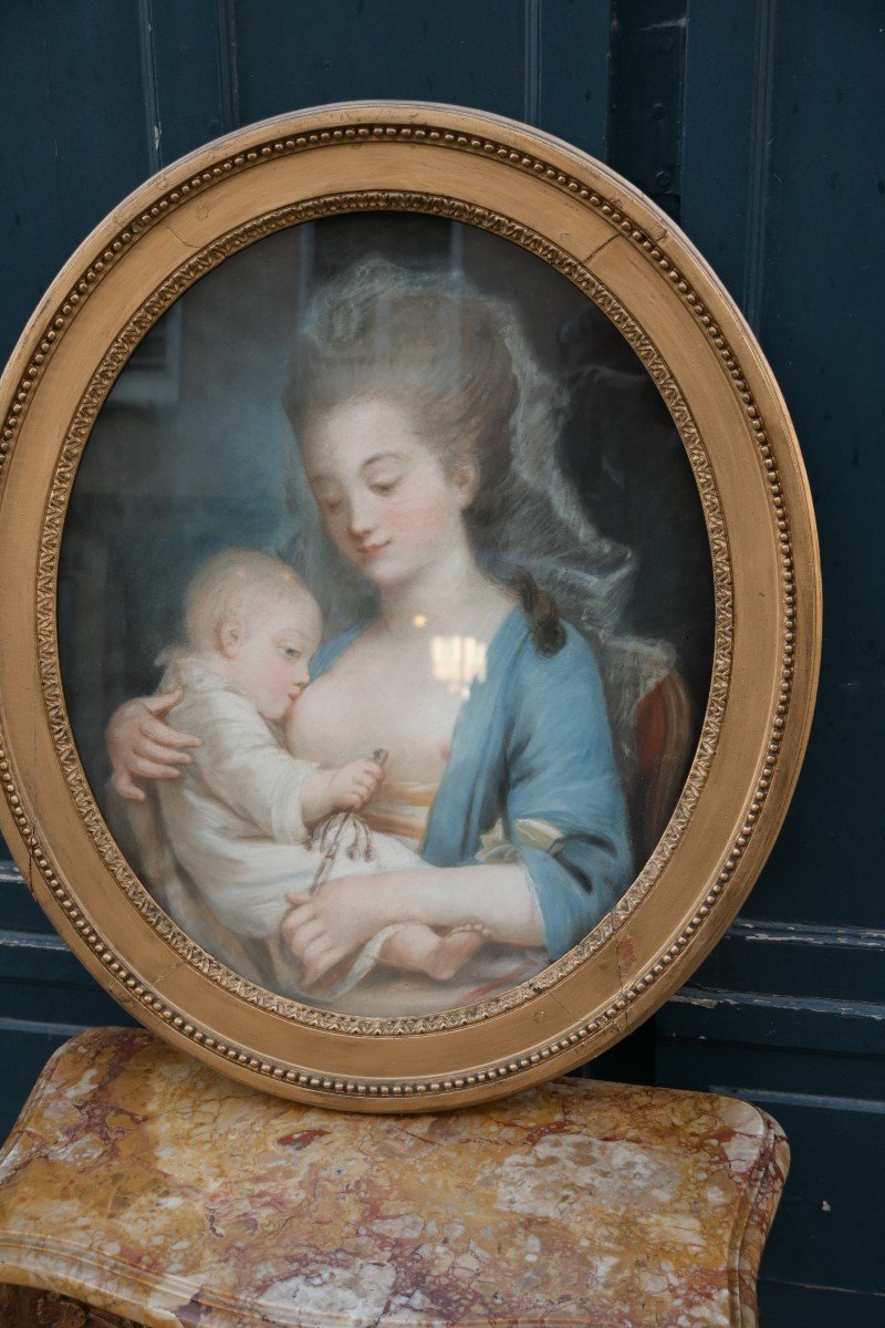 Pastel Du XVIII  Mère Et Enfant   époque Louis XVI-photo-1