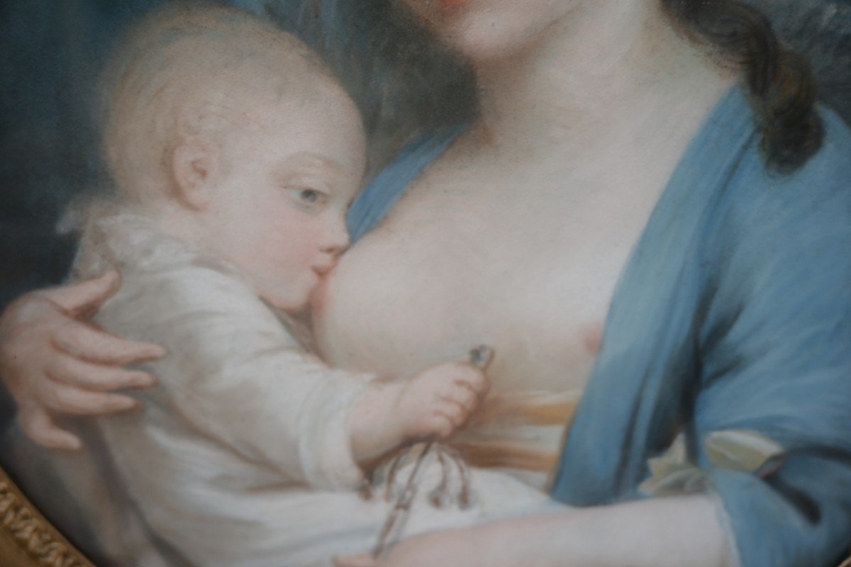 Pastel Du XVIII  Mère Et Enfant   époque Louis XVI-photo-2