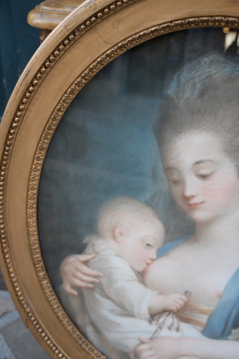 Pastel Du XVIII  Mère Et Enfant   époque Louis XVI-photo-5