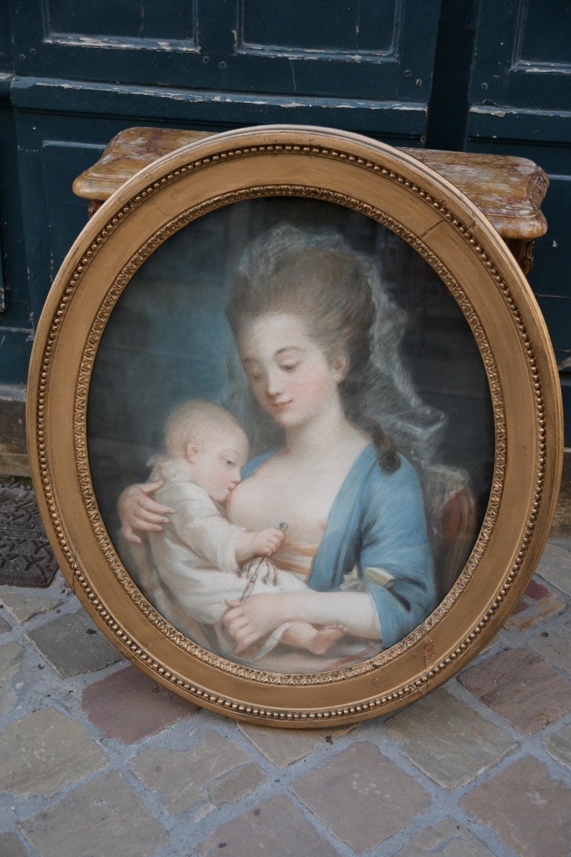 Pastel Du XVIII  Mère Et Enfant   époque Louis XVI-photo-7