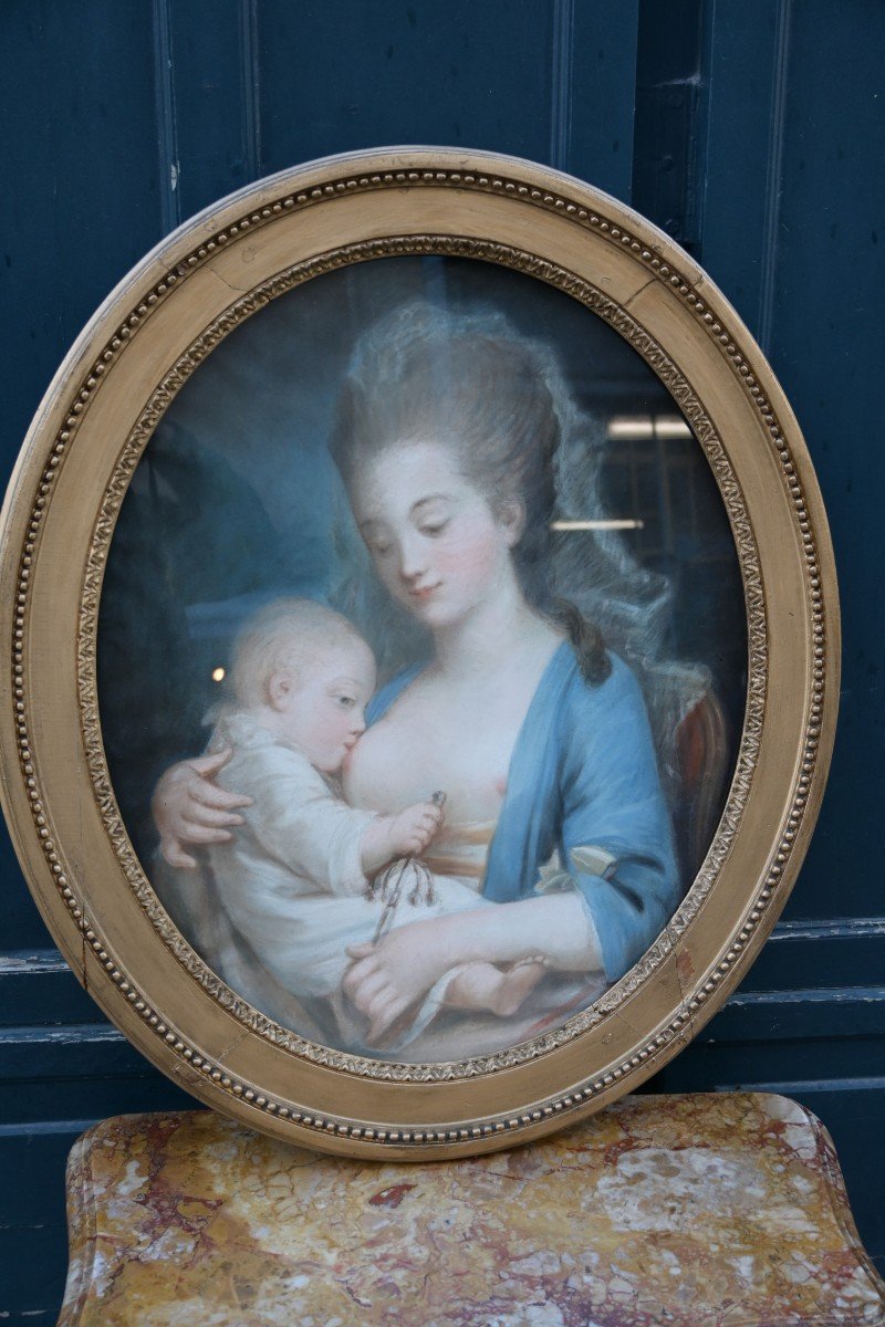 Pastel Du XVIII  Mère Et Enfant   époque Louis XVI