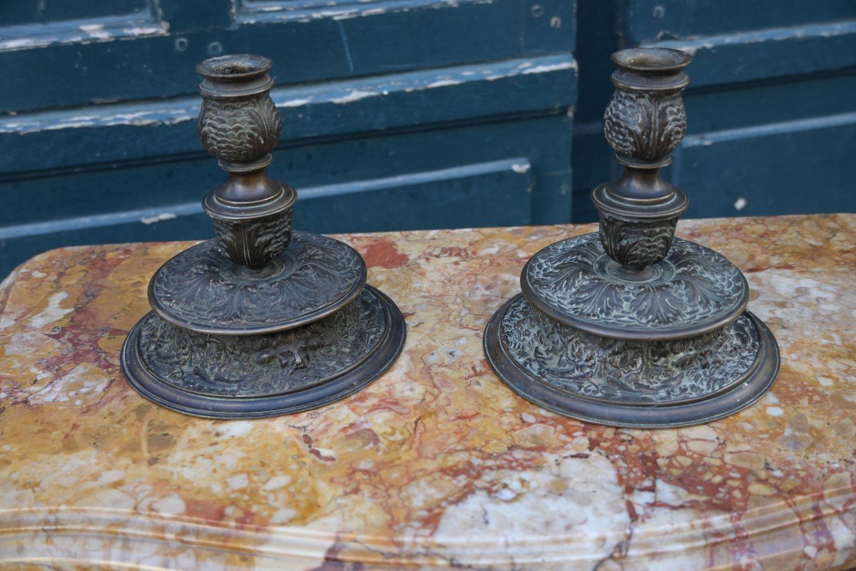 Pair Of Bronze Candlesticks Italy XVII-photo-2