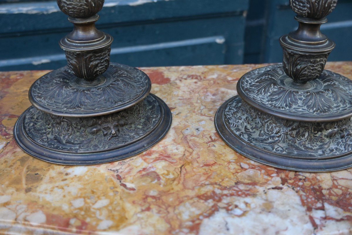 Pair Of Bronze Candlesticks Italy XVII-photo-3