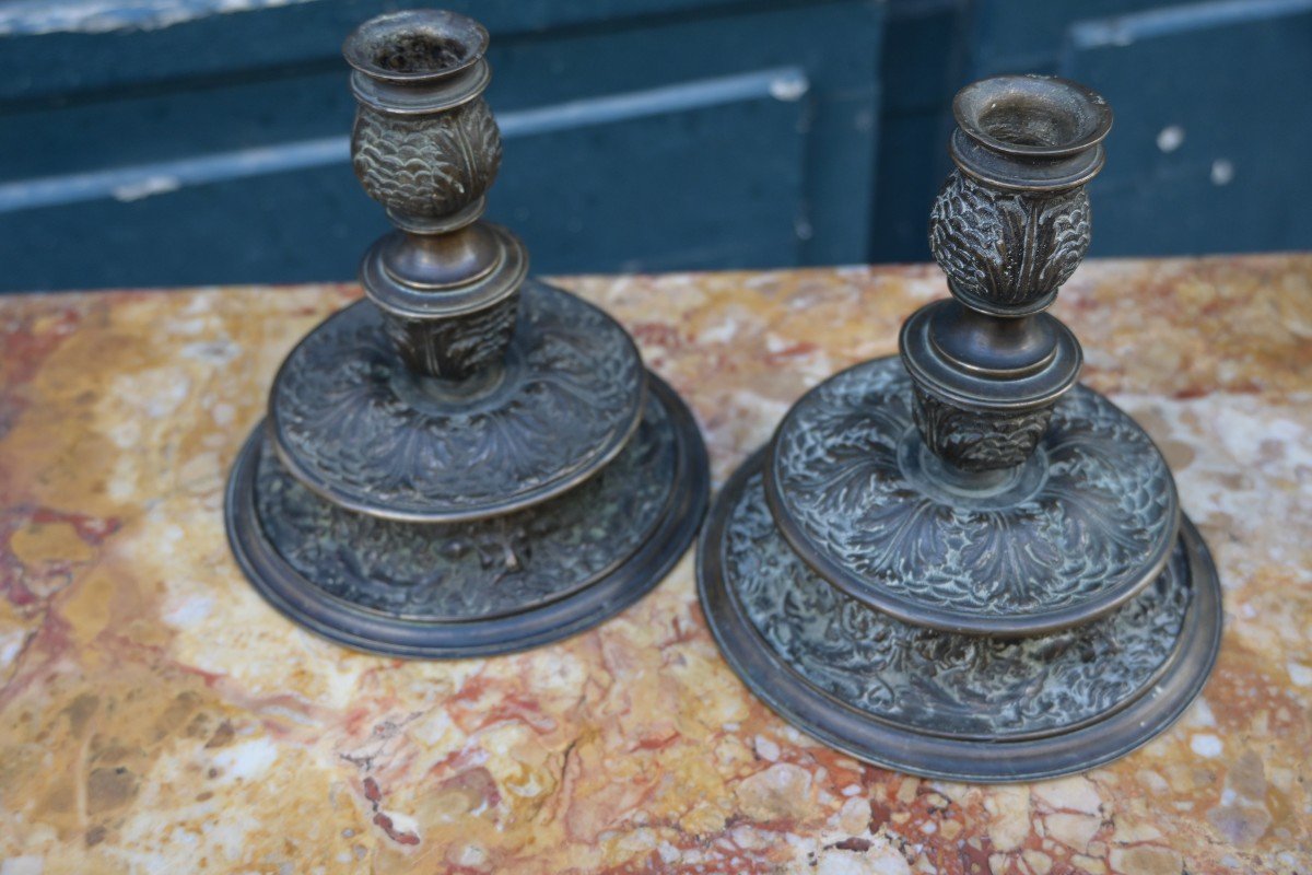 Pair Of Bronze Candlesticks Italy XVII-photo-4