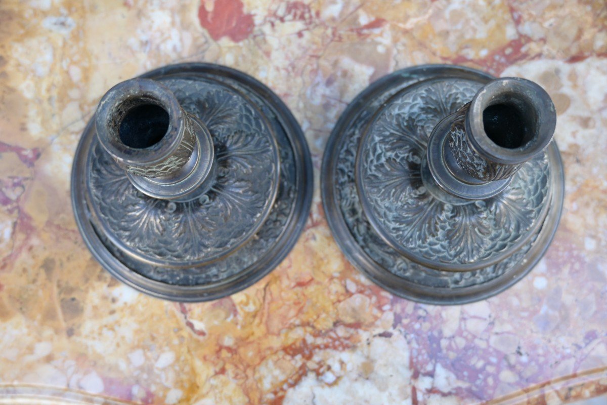 Pair Of Bronze Candlesticks Italy XVII-photo-2