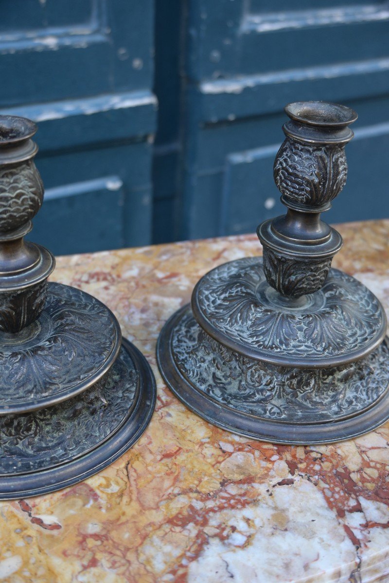 Pair Of Bronze Candlesticks Italy XVII-photo-6