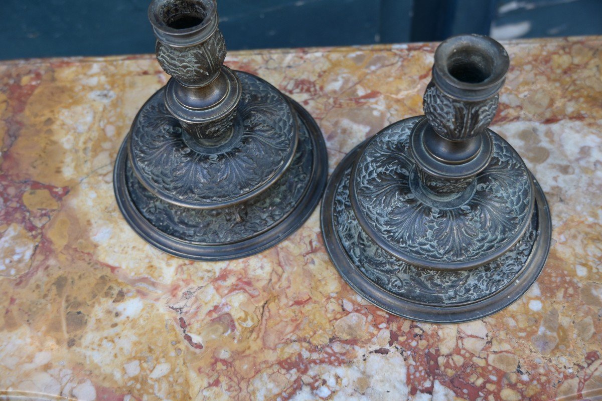 Pair Of Bronze Candlesticks Italy XVII-photo-8