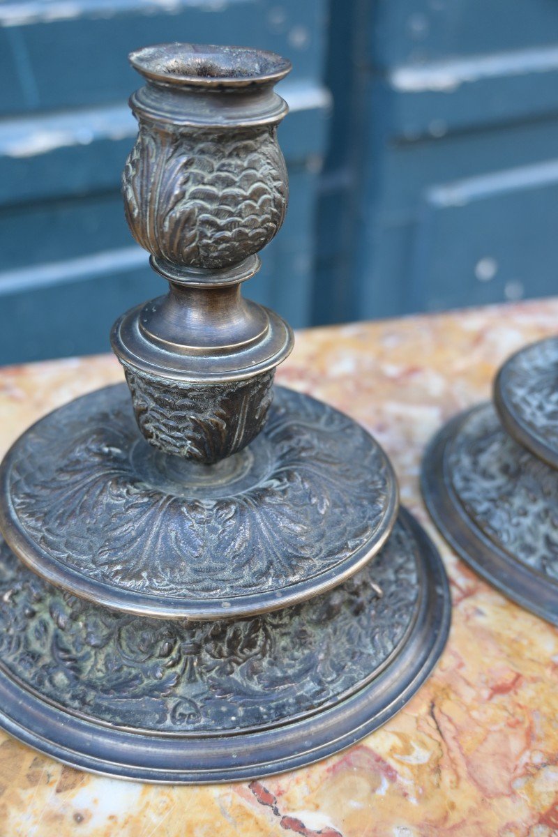 Pair Of Bronze Candlesticks Italy XVII