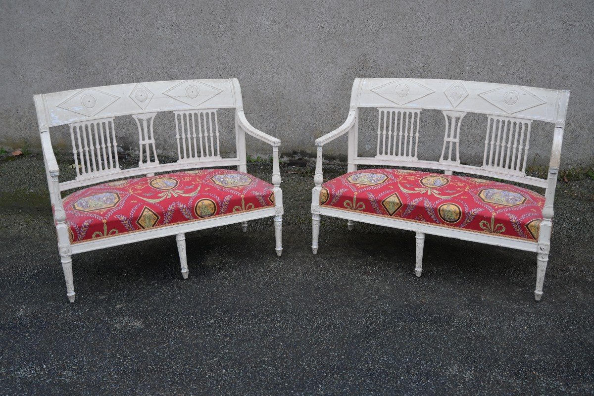 Pair Of Directoire Period Sofas In Lacquered Wood-photo-2