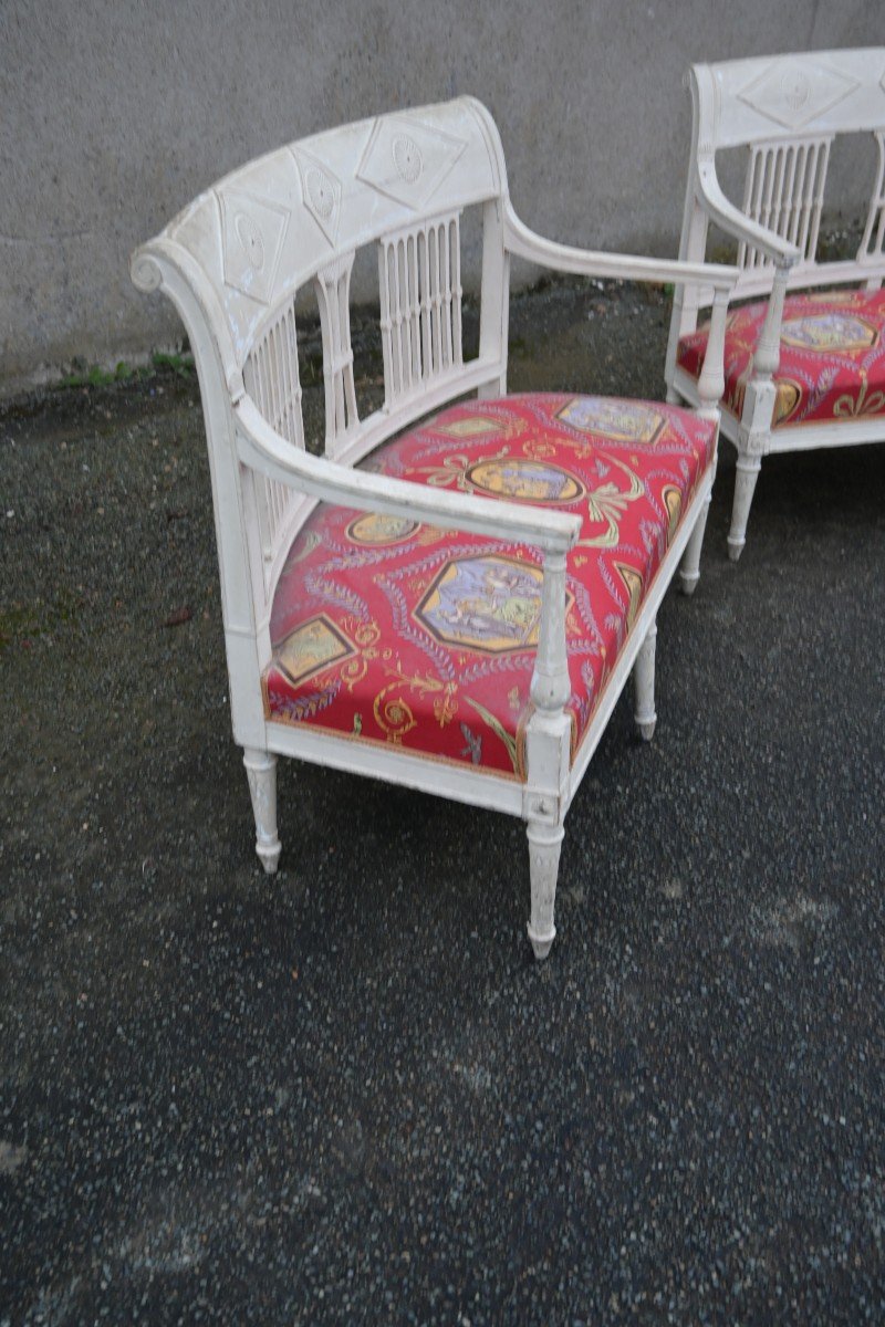 Pair Of Directoire Period Sofas In Lacquered Wood-photo-1