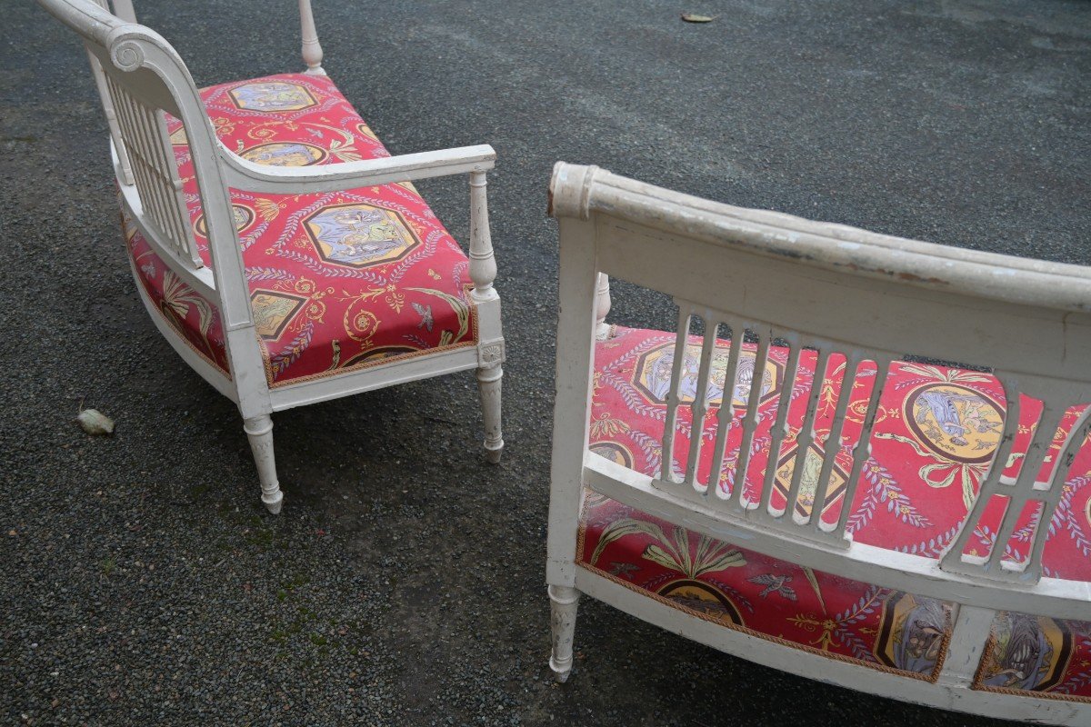 Pair Of Directoire Period Sofas In Lacquered Wood-photo-4