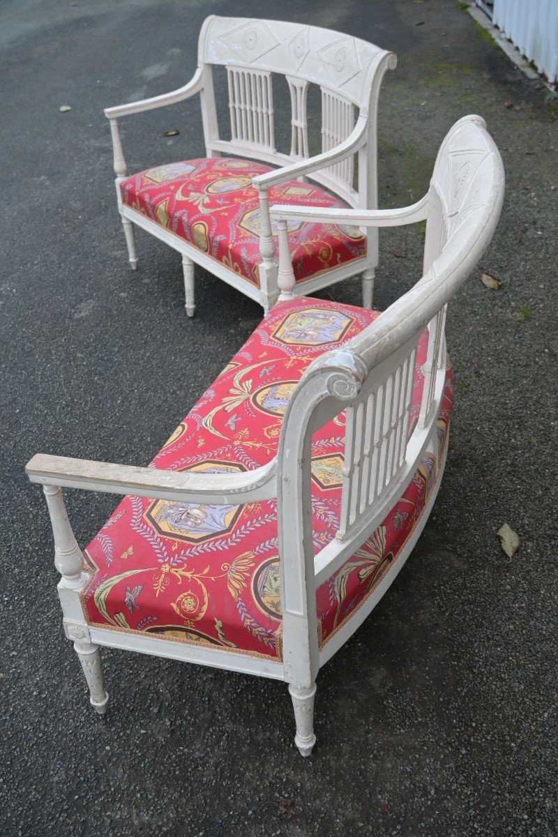 Pair Of Directoire Period Sofas In Lacquered Wood-photo-7