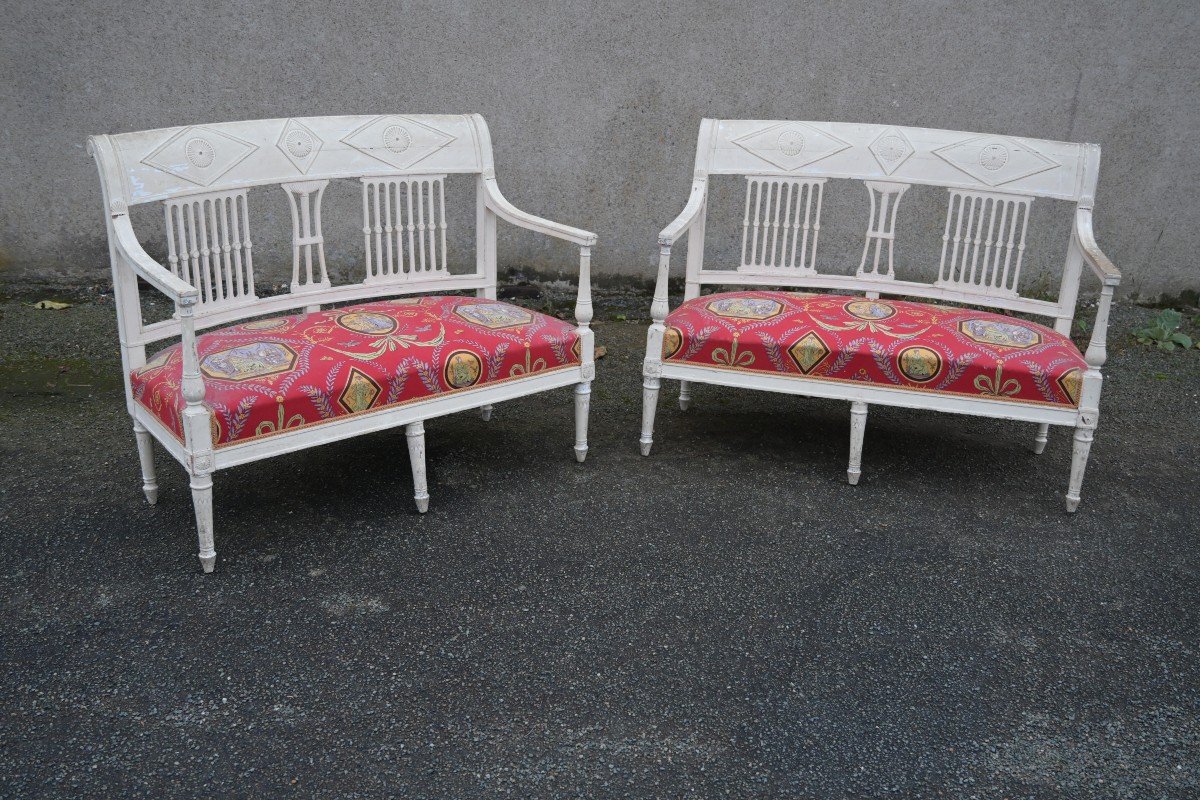 Pair Of Directoire Period Sofas In Lacquered Wood