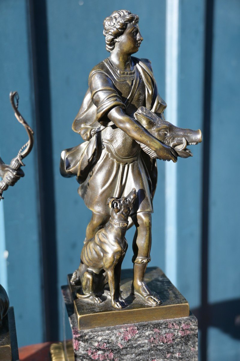 Rare Pair Of 18th Century Bronze Diana And Meleager After Gabriel Grupello-photo-3