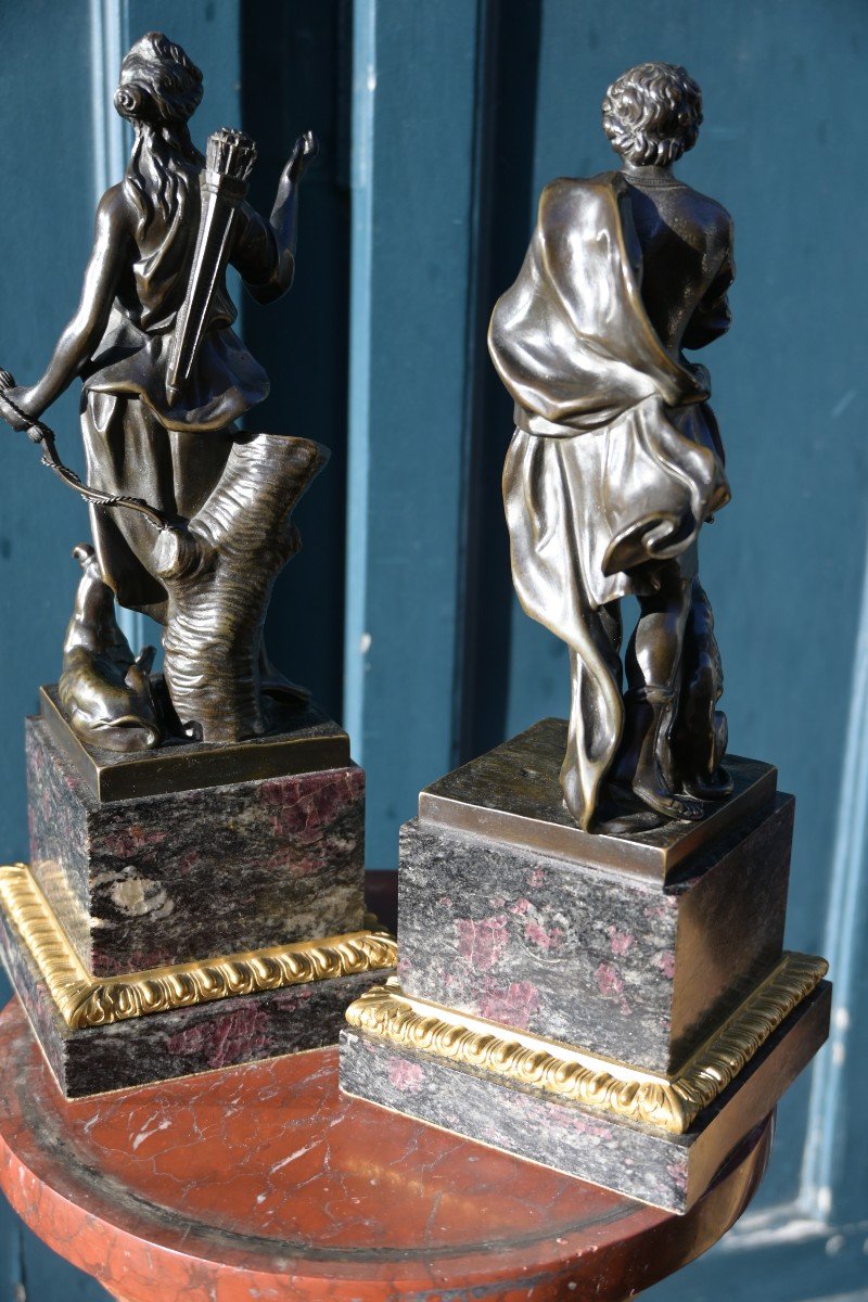 Rare Pair Of 18th Century Bronze Diana And Meleager After Gabriel Grupello-photo-6