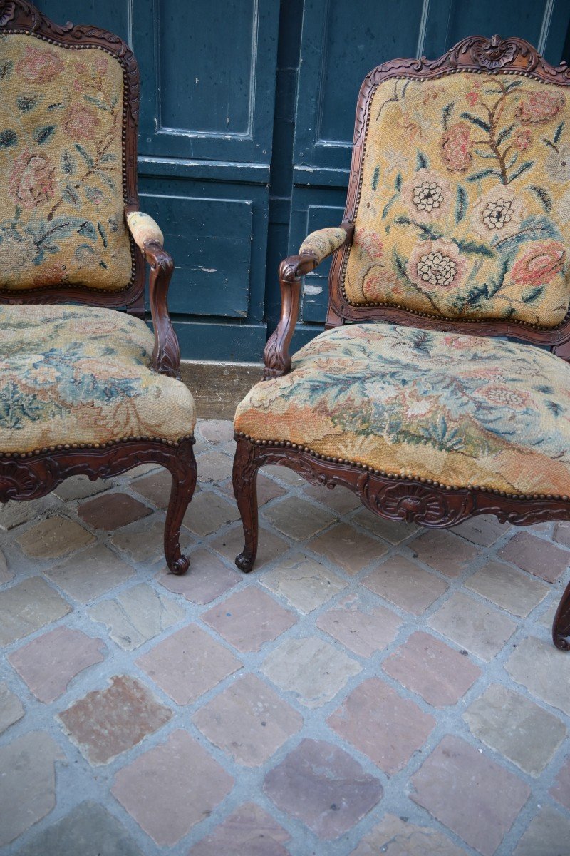 Paire De Larges Fauteuils à La Reine D époque Regence  XVIII-photo-3