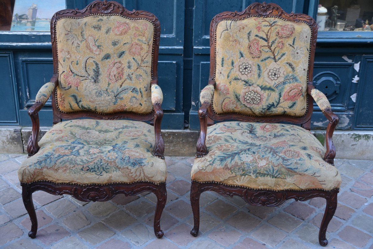 Paire De Larges Fauteuils à La Reine D époque Regence  XVIII-photo-4