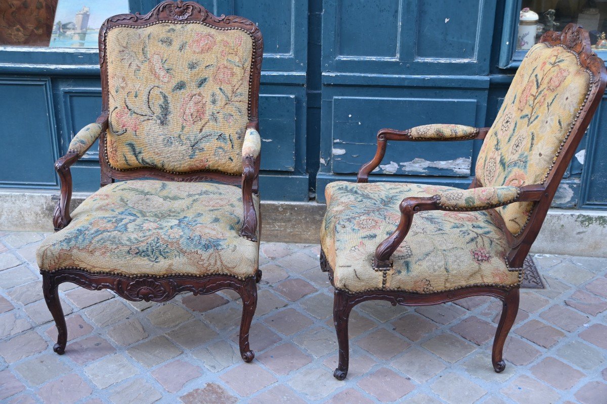 Paire De Larges Fauteuils à La Reine D époque Regence  XVIII-photo-5