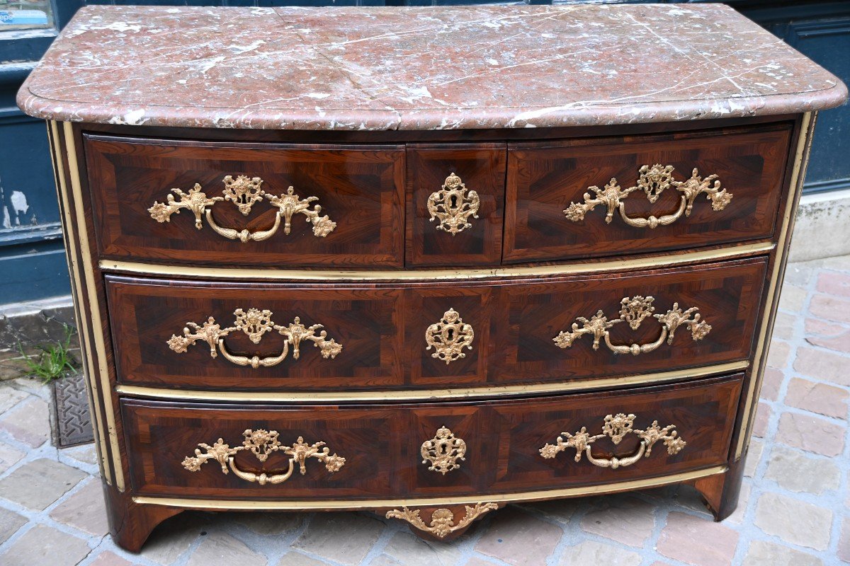 Commode De Forme Arquée D époque  Louis XIV , En Palissandre-photo-1