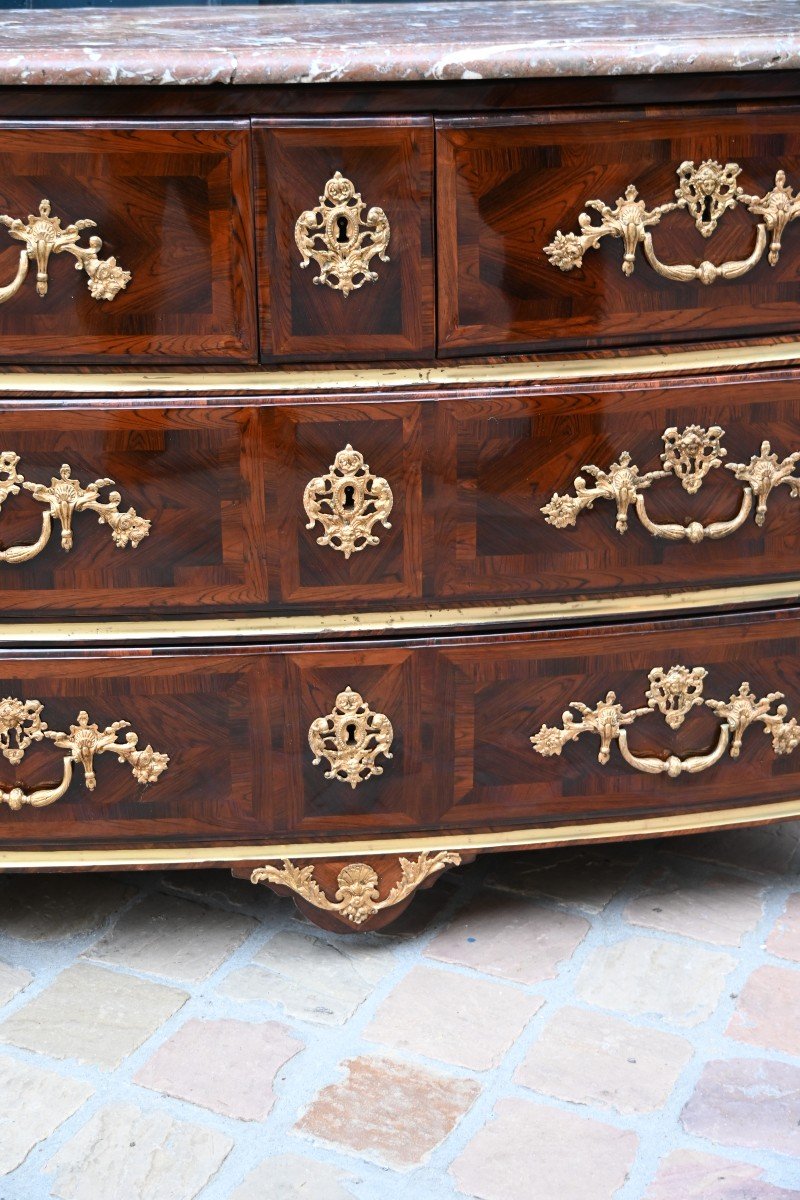 Commode De Forme Arquée D époque  Louis XIV , En Palissandre-photo-6