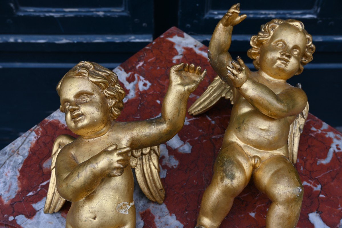 Pair Of Angels In Gilded Wood Italy XVIII-photo-3