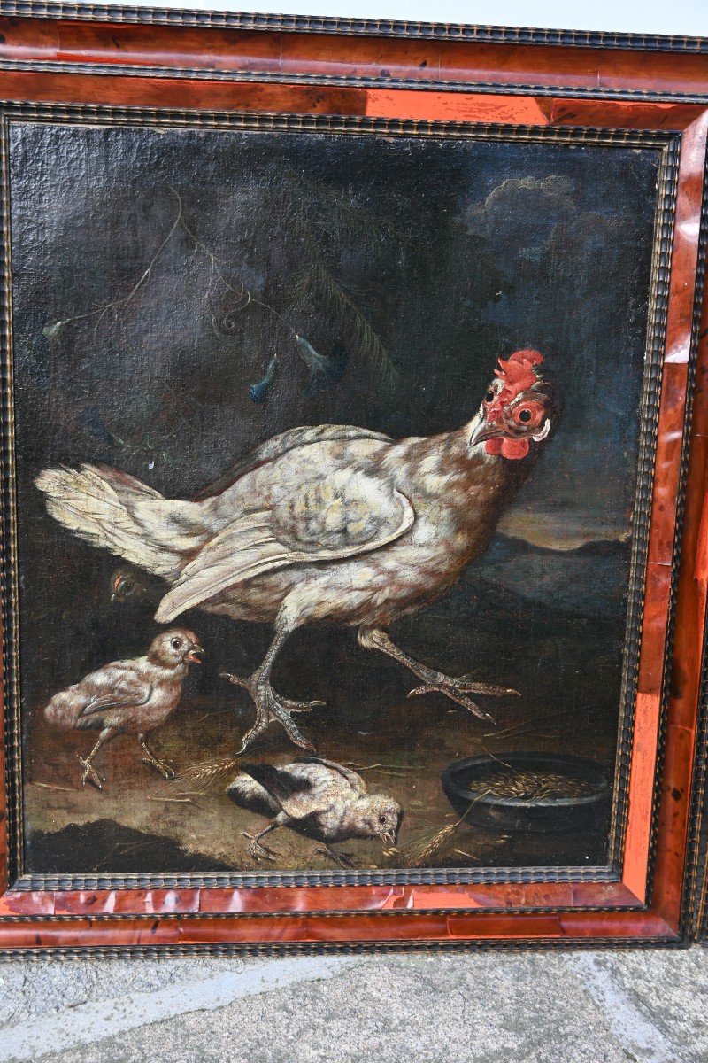 Hen And Rooster, Oils On Canvas, Attributed To David De Coninck XVII-photo-4