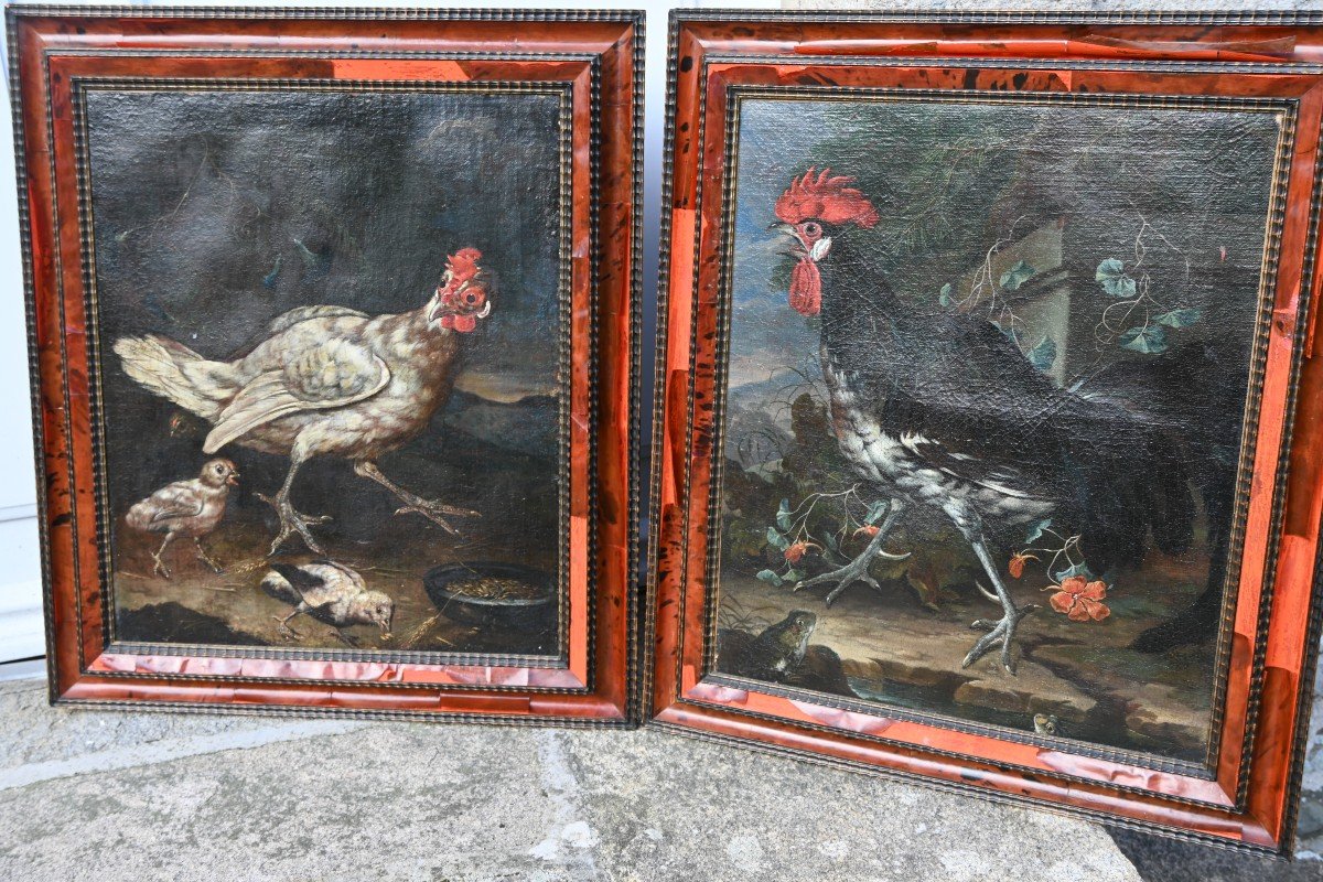 Hen And Rooster, Oils On Canvas, Attributed To David De Coninck XVII