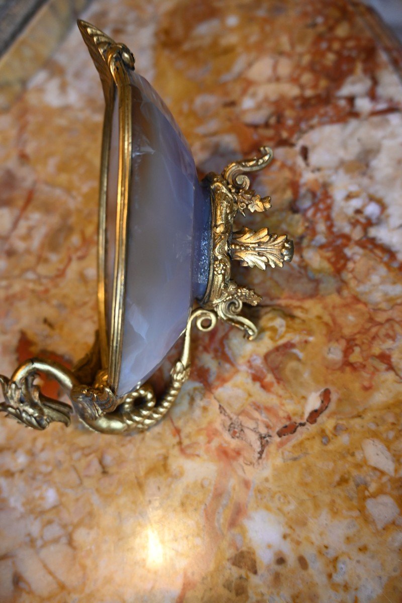 Coupe En Bronze Et Agate Taillé D époque Napoléon III-photo-4