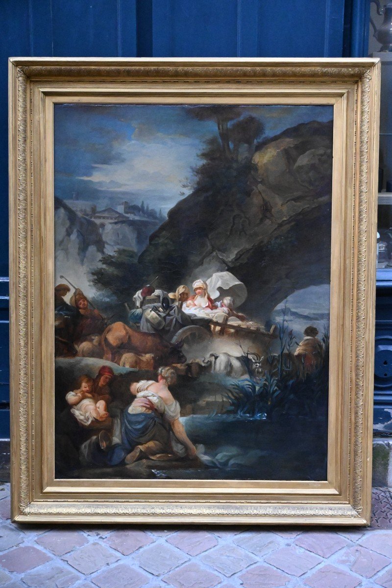 Large Oil On Canvas From The 18th Century, Follower Of Fragonard, Bucolic Scene-photo-2