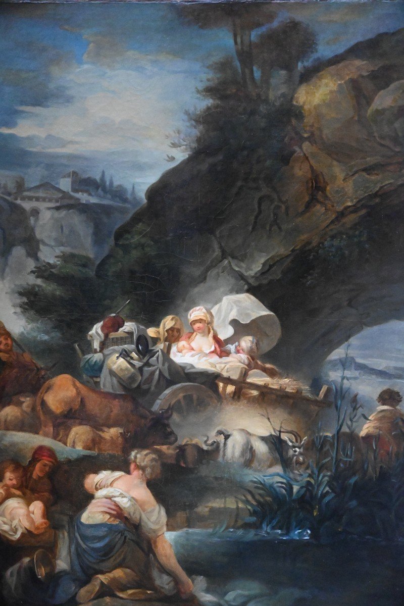 Large Oil On Canvas From The 18th Century, Follower Of Fragonard, Bucolic Scene-photo-5