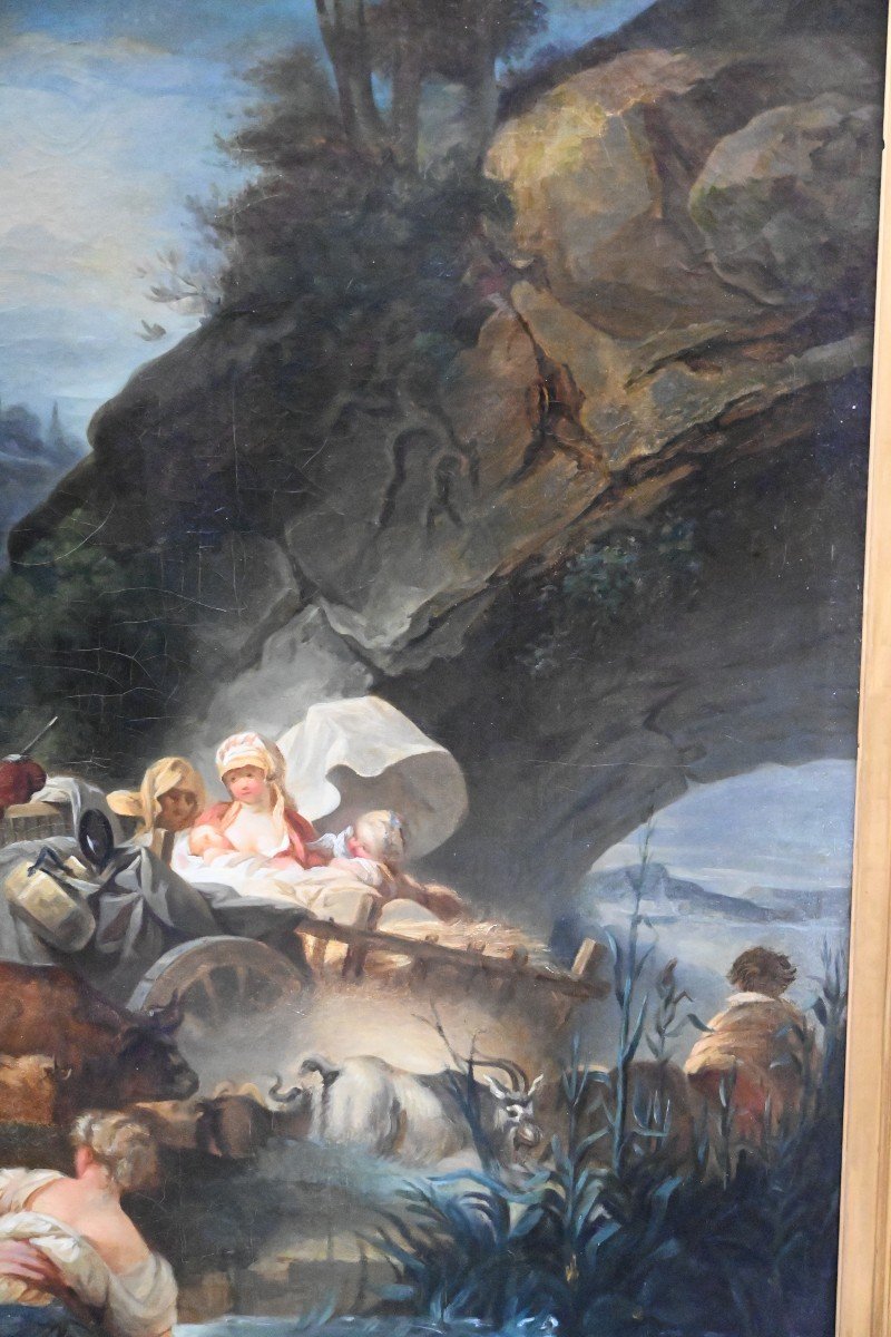 Large Oil On Canvas From The 18th Century, Follower Of Fragonard, Bucolic Scene-photo-6