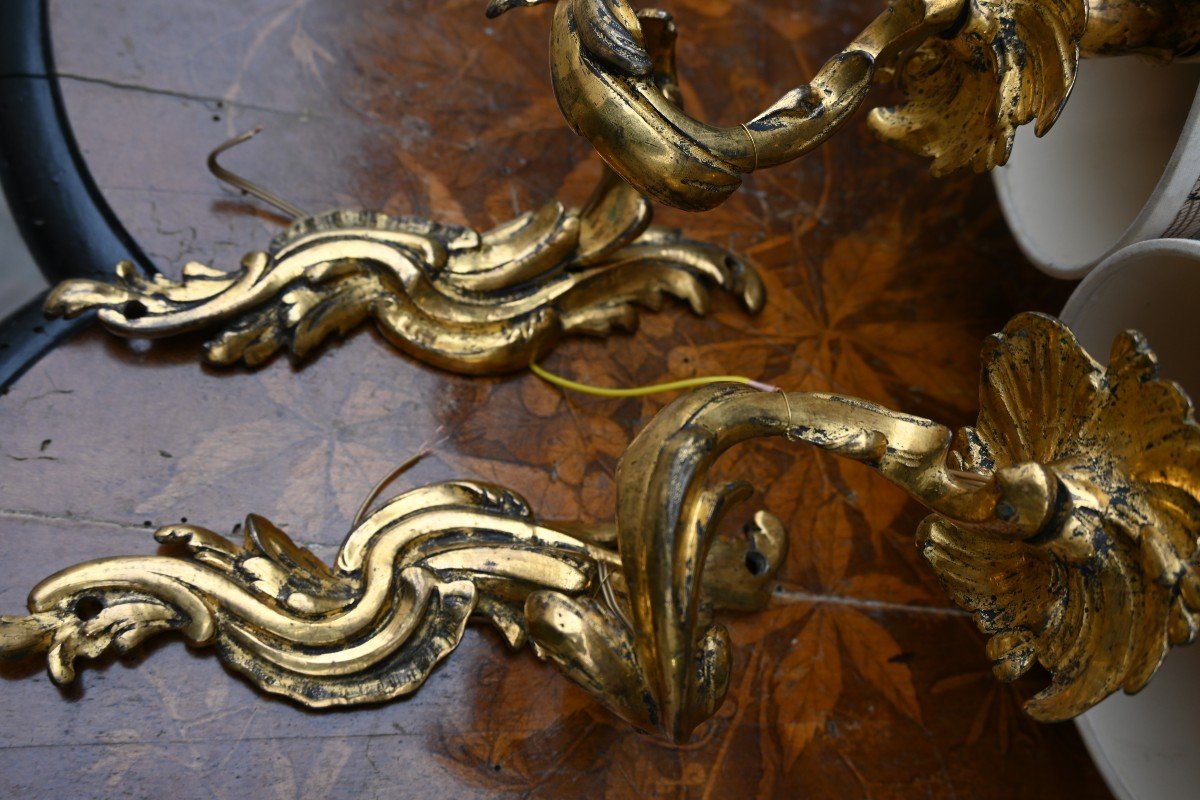 Pair Of Louis XV Style Bronze Single Arm Wall Lights, 19th Century-photo-2