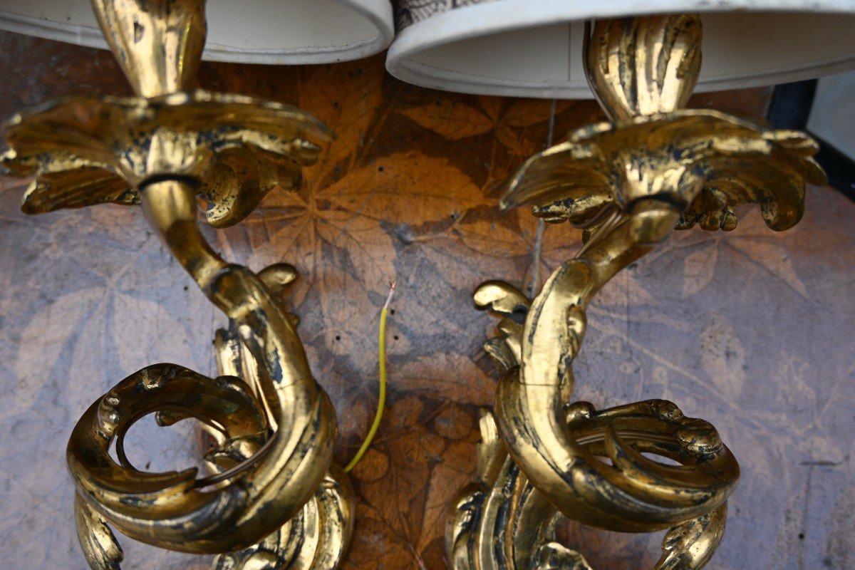 Pair Of Louis XV Style Bronze Single Arm Wall Lights, 19th Century-photo-3