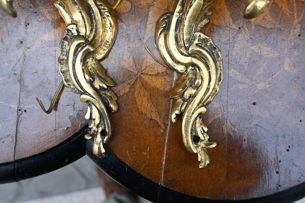 Pair Of Louis XV Style Bronze Single Arm Wall Lights, 19th Century-photo-4