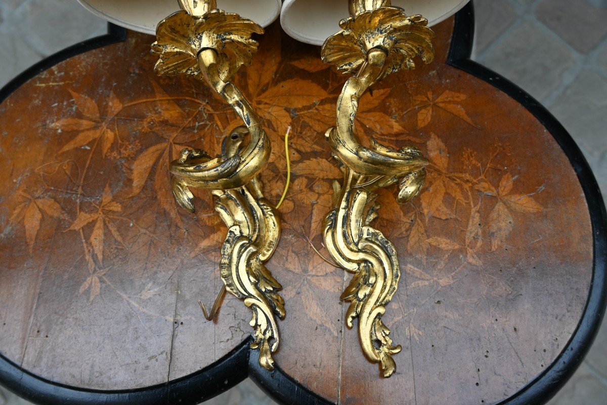 Pair Of Louis XV Style Bronze Single Arm Wall Lights, 19th Century-photo-7