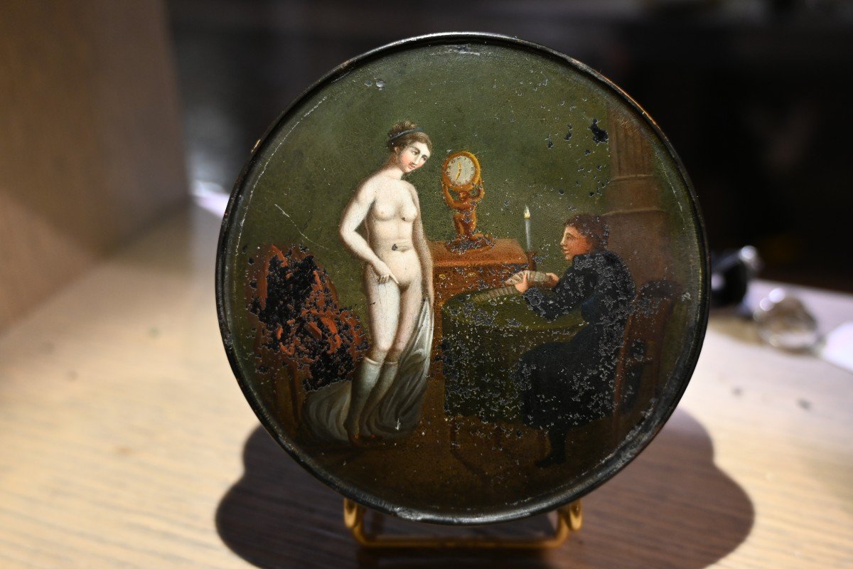 Original Box Decorated With A Scene Of A Visit To A Gynecologist 19th Century-photo-2