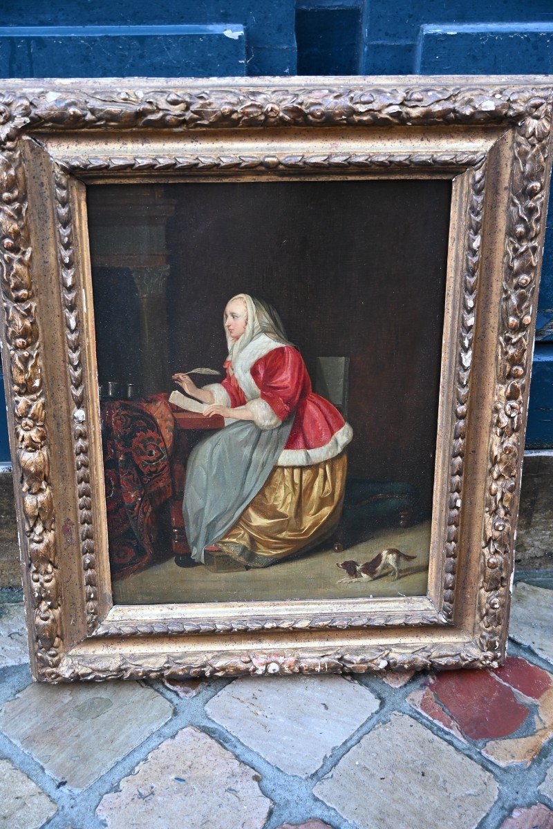 Oil Woman Writing Her Music After Gabriel Metsu XVII-photo-2