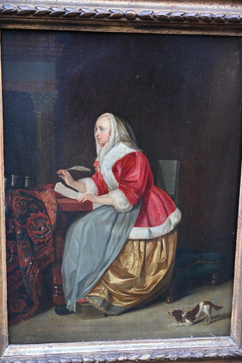 Oil Woman Writing Her Music After Gabriel Metsu XVII-photo-3