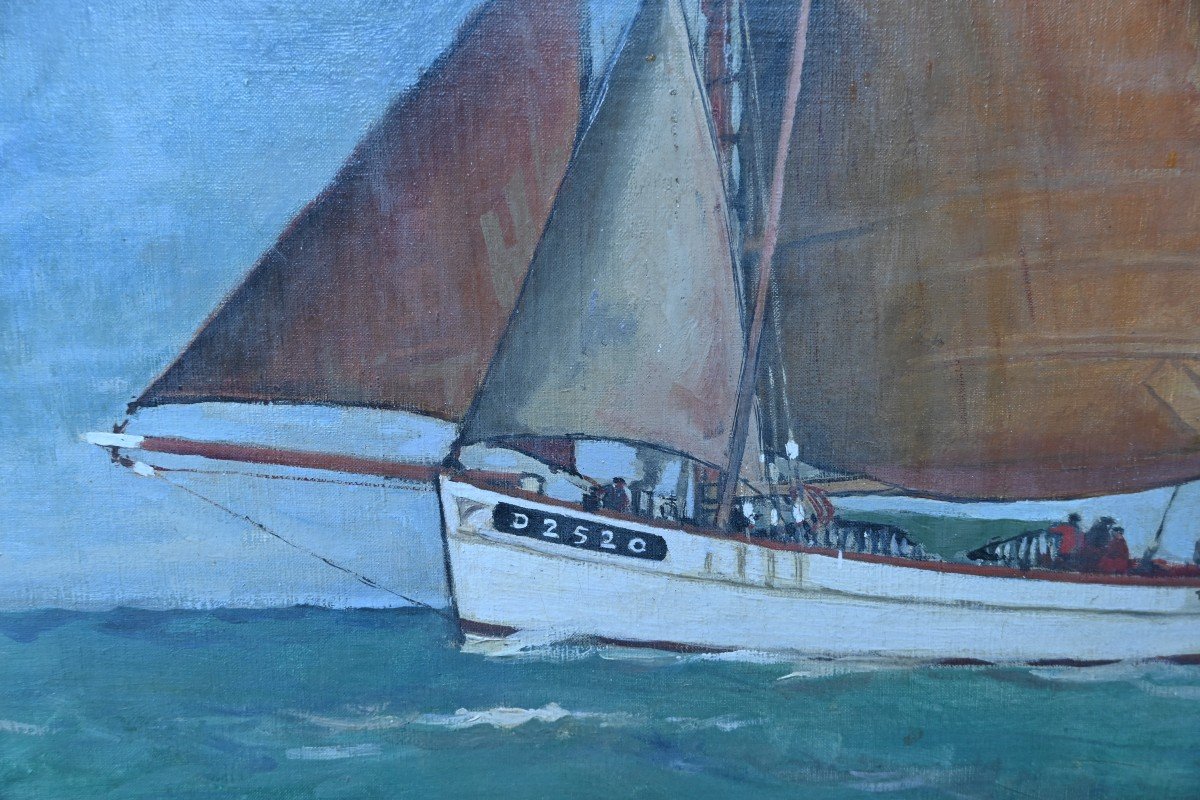 Oil On Canvas Sailboat By Paul Morchain-photo-5